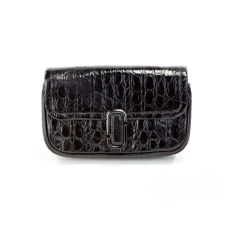 Sac bandoulière porté croisé The Mini noir en cuir embossé Marc Jacobs