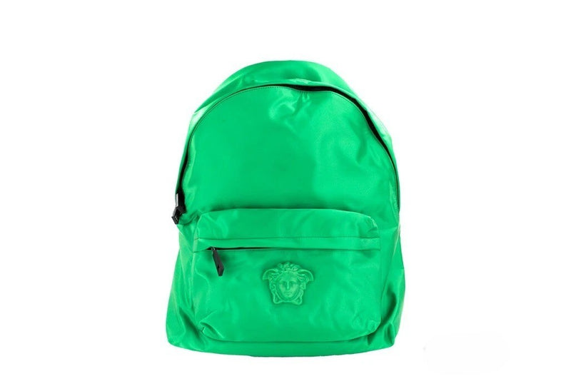 Mochila bandolera grande de nailon verde brillante con Medusa de Versace