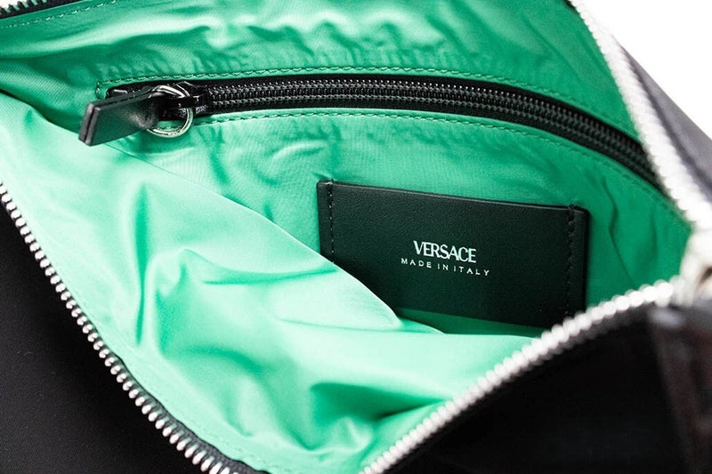Versace pochette convertibile grande in nylon nero con Medusa, da polso