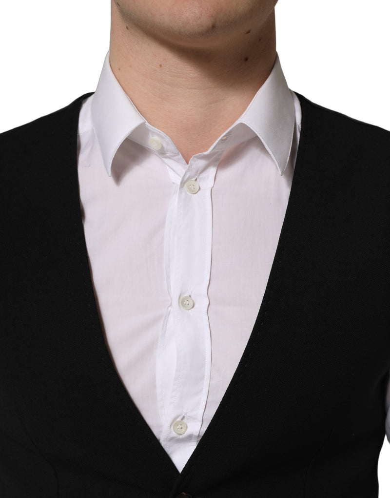 Chaleco sastre negro de lana de botonadura sencilla de Dolce & Gabbana