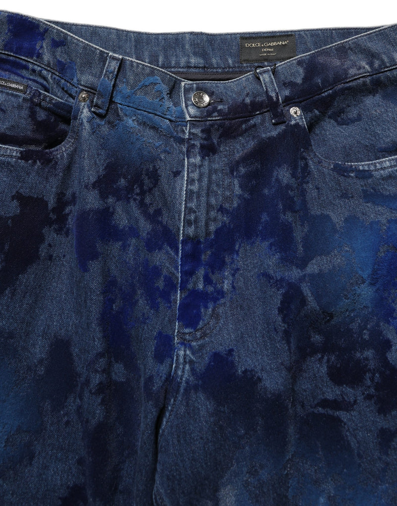 Calça jeans masculina reta em algodão azul tie-dye Dolce & Gabbana