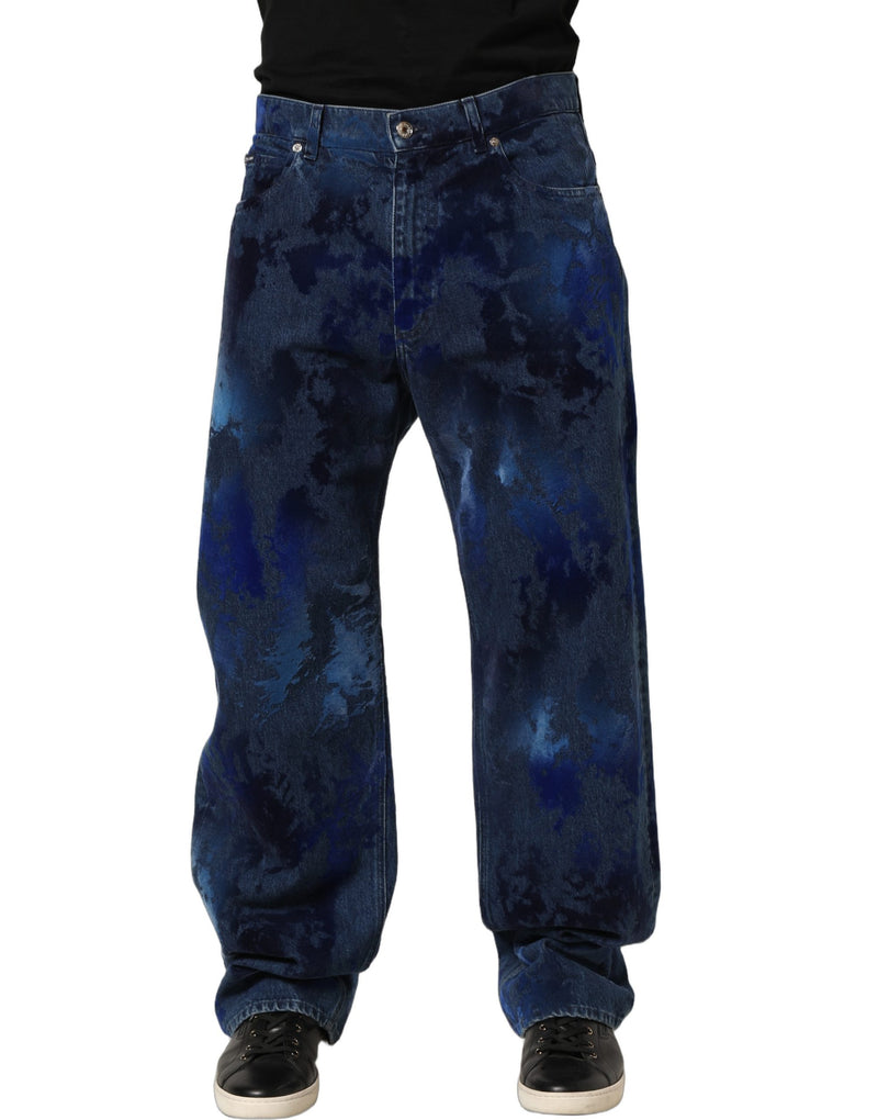 Calça jeans masculina reta em algodão azul tie-dye Dolce & Gabbana