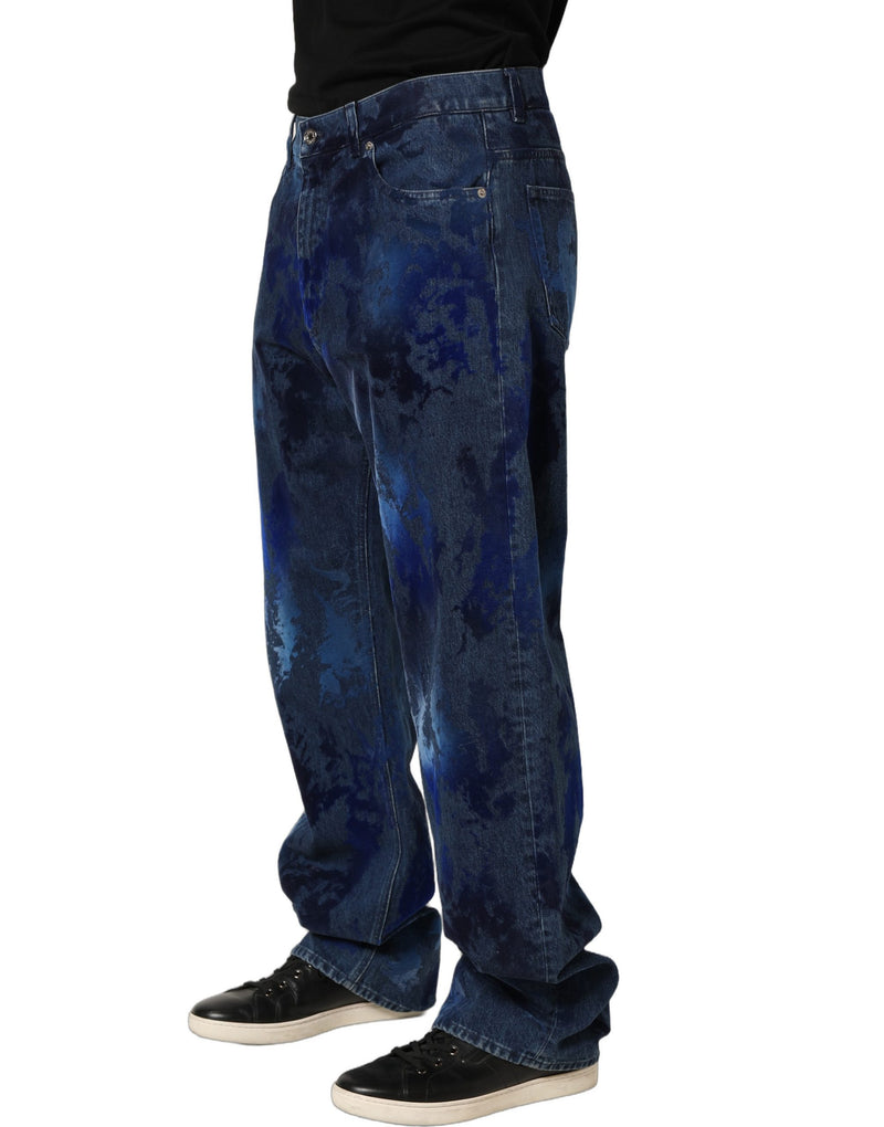 Calça jeans masculina reta em algodão azul tie-dye Dolce & Gabbana