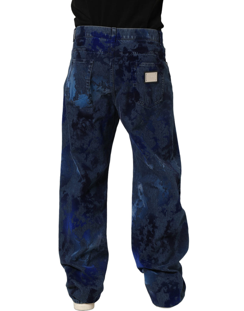 Calça jeans masculina reta em algodão azul tie-dye Dolce & Gabbana