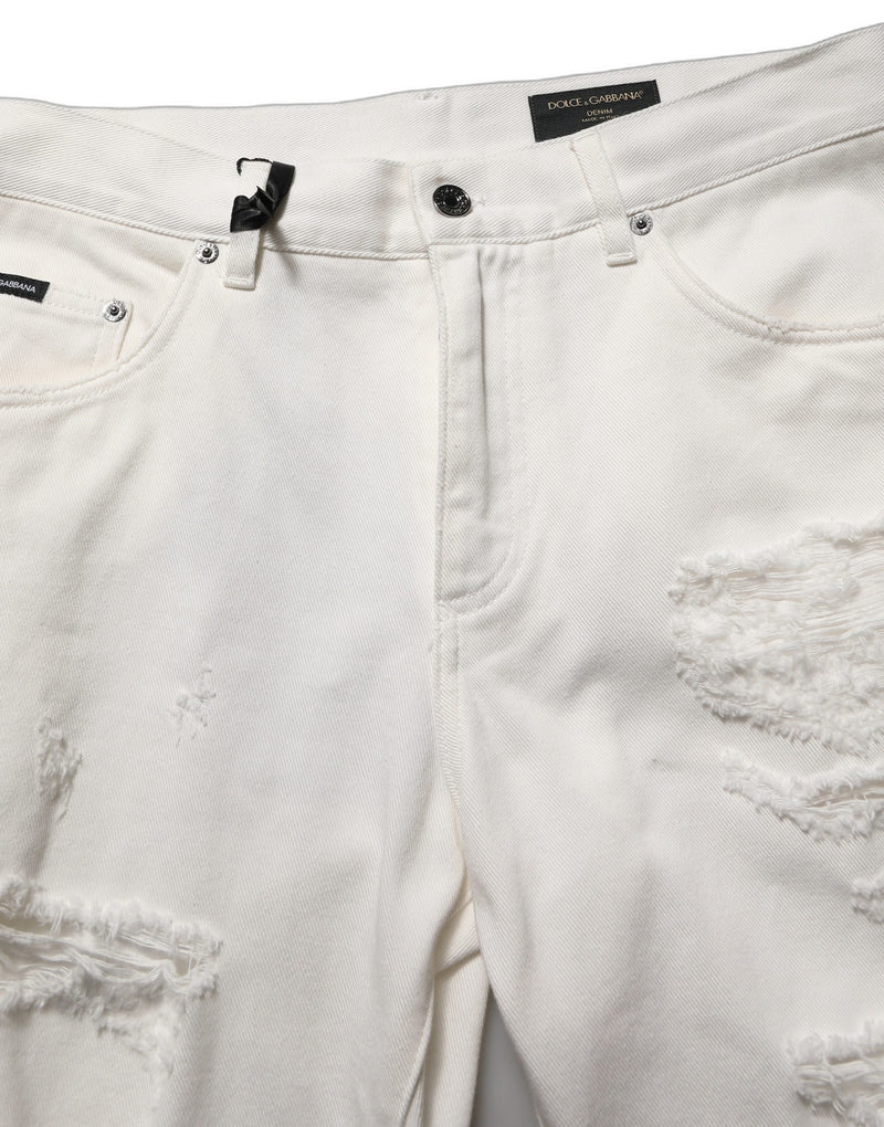 Jeans dritti in cotone bianco effetto délavé Dolce & Gabbana