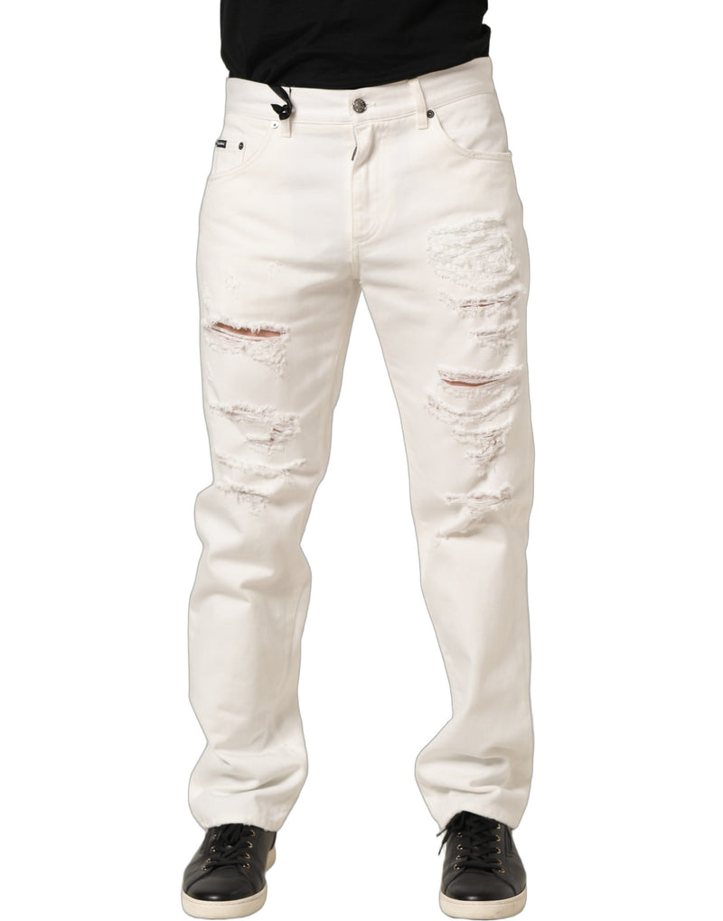 Jeans dritti in cotone bianco effetto délavé Dolce & Gabbana