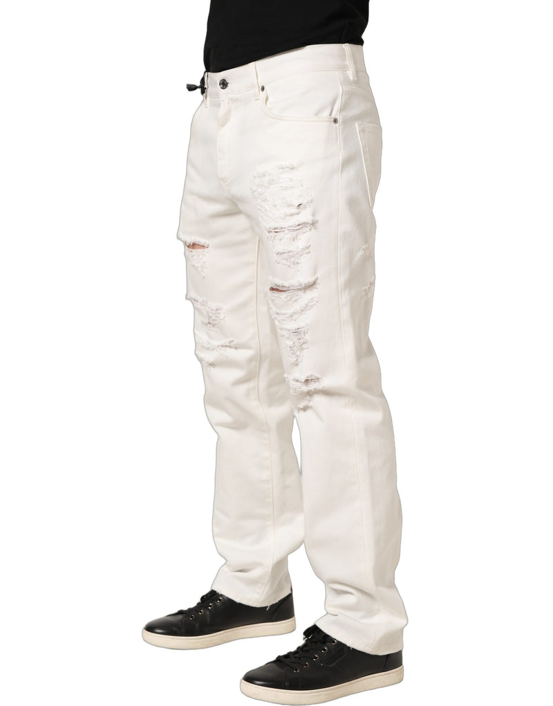 Jeans dritti in cotone bianco effetto délavé Dolce & Gabbana
