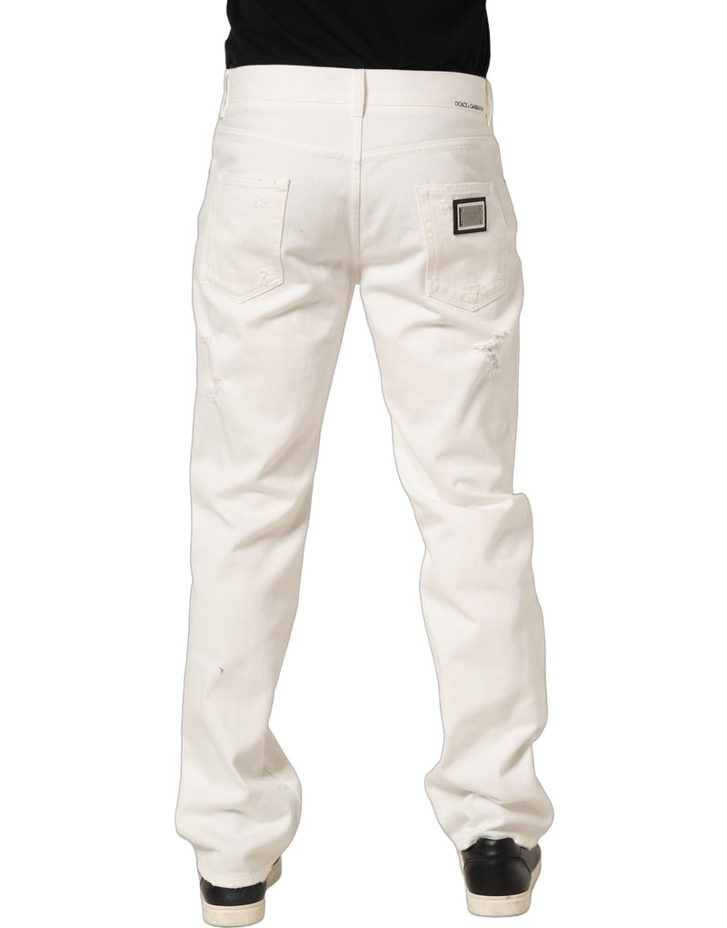 Jeans dritti in cotone bianco effetto délavé Dolce & Gabbana
