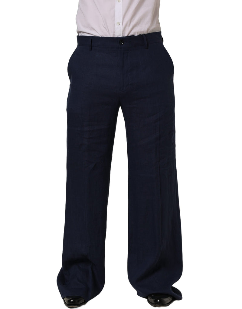 Calça social masculina reta azul de linho Dolce & Gabbana