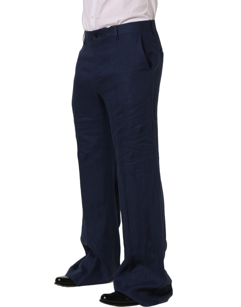 Calça social masculina reta azul de linho Dolce & Gabbana