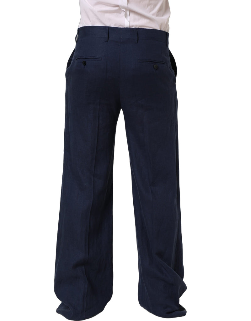Calça social masculina reta azul de linho Dolce & Gabbana