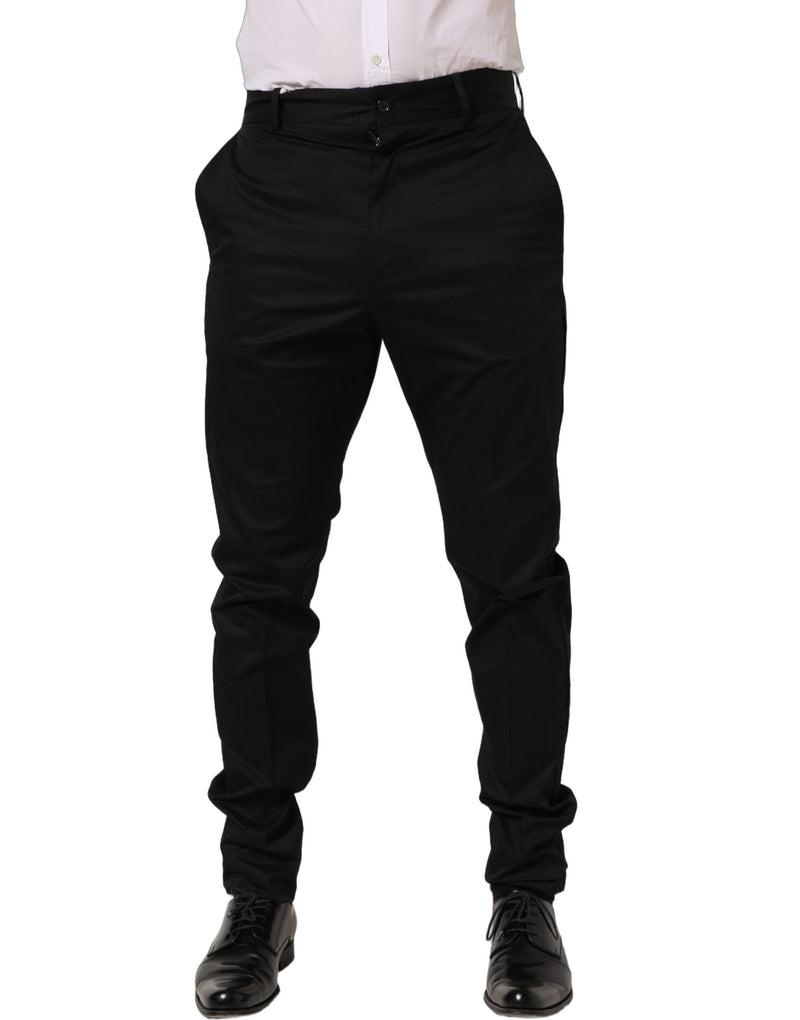 Pantalones de vestir ajustados de algodón negro de Dolce & Gabbana