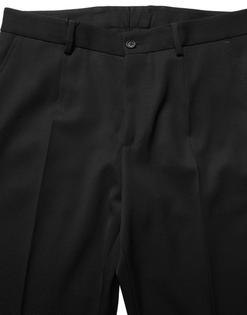 Pantaloni eleganti da uomo affusolati in lana nera Dolce & Gabbana