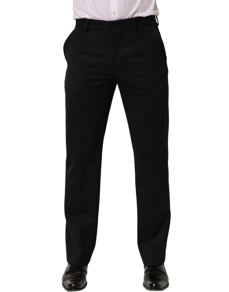Pantaloni eleganti da uomo affusolati in lana nera Dolce & Gabbana