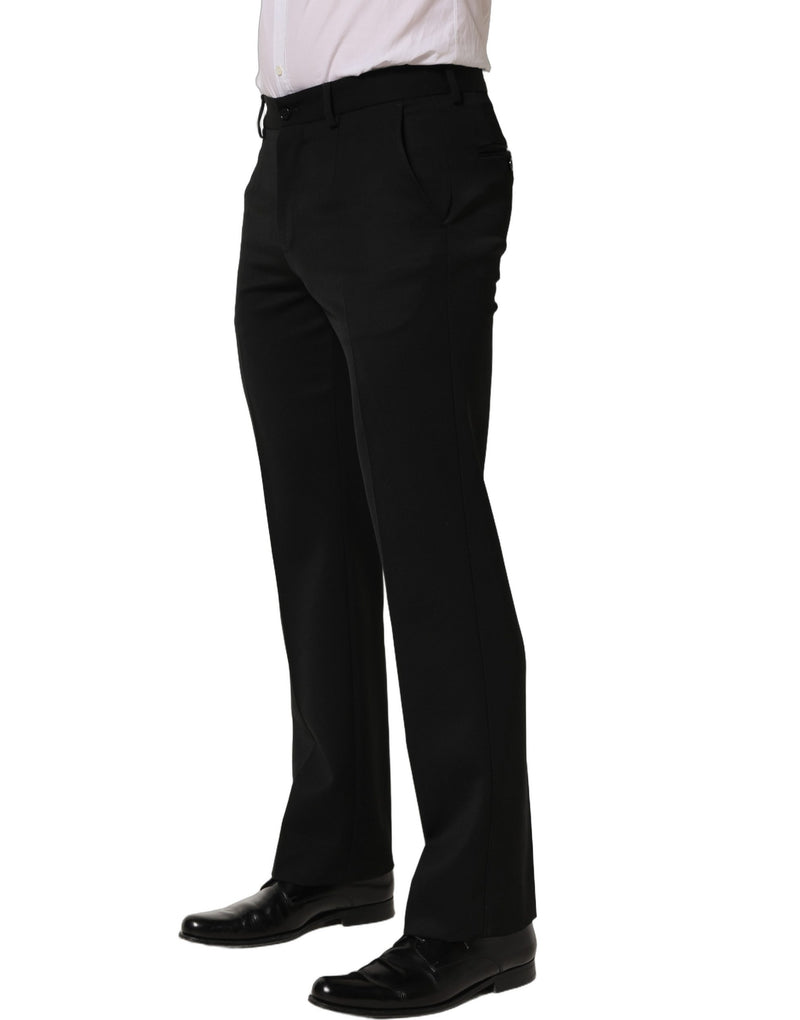 Pantaloni eleganti da uomo affusolati in lana nera Dolce & Gabbana