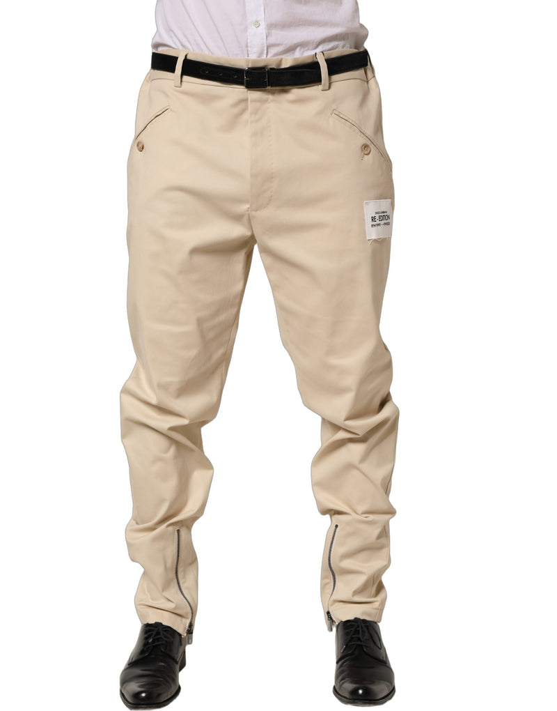 Pantaloni affusolati beige a vita media Re-Editon da uomo Dolce & Gabbana