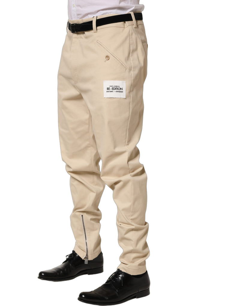 Pantaloni affusolati beige a vita media Re-Editon da uomo Dolce & Gabbana
