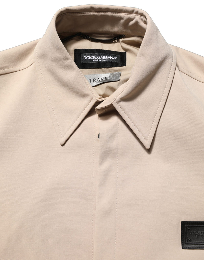 Camisa casual masculina tipo overshirt de algodão bege com logo Dolce & Gabbana