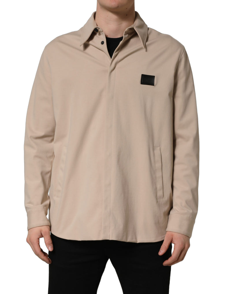 Camisa casual masculina tipo overshirt de algodão bege com logo Dolce & Gabbana