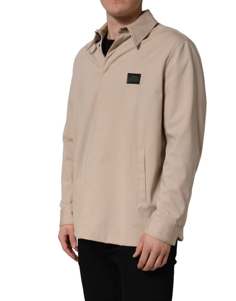 Camisa casual masculina tipo overshirt de algodão bege com logo Dolce & Gabbana