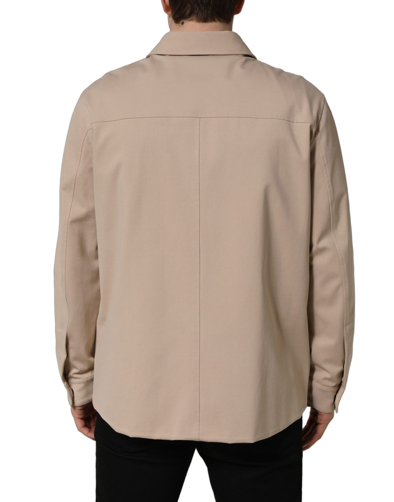 Camisa casual masculina tipo overshirt de algodão bege com logo Dolce & Gabbana
