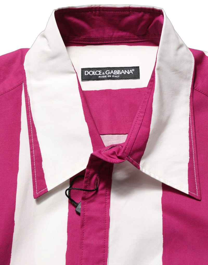 Chemise blanche à manches courtes à rayures bordeaux pour homme Dolce & Gabbana