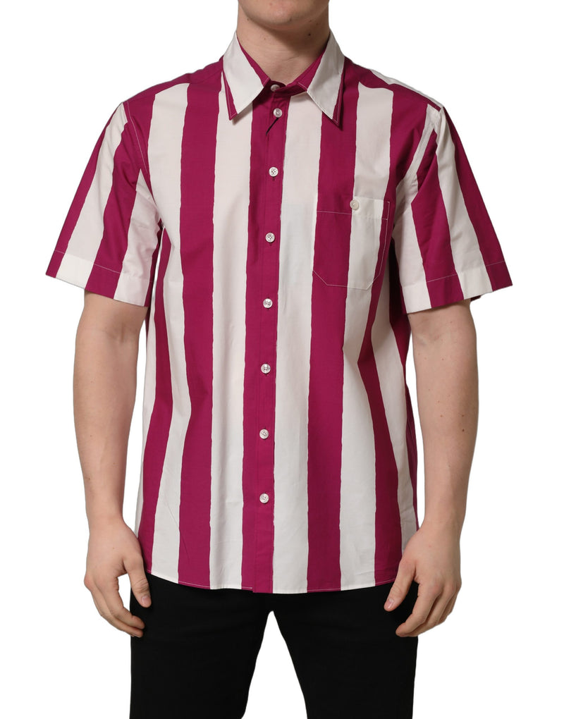 Chemise blanche à manches courtes à rayures bordeaux pour homme Dolce & Gabbana