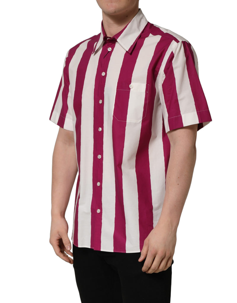 Chemise blanche à manches courtes à rayures bordeaux pour homme Dolce & Gabbana