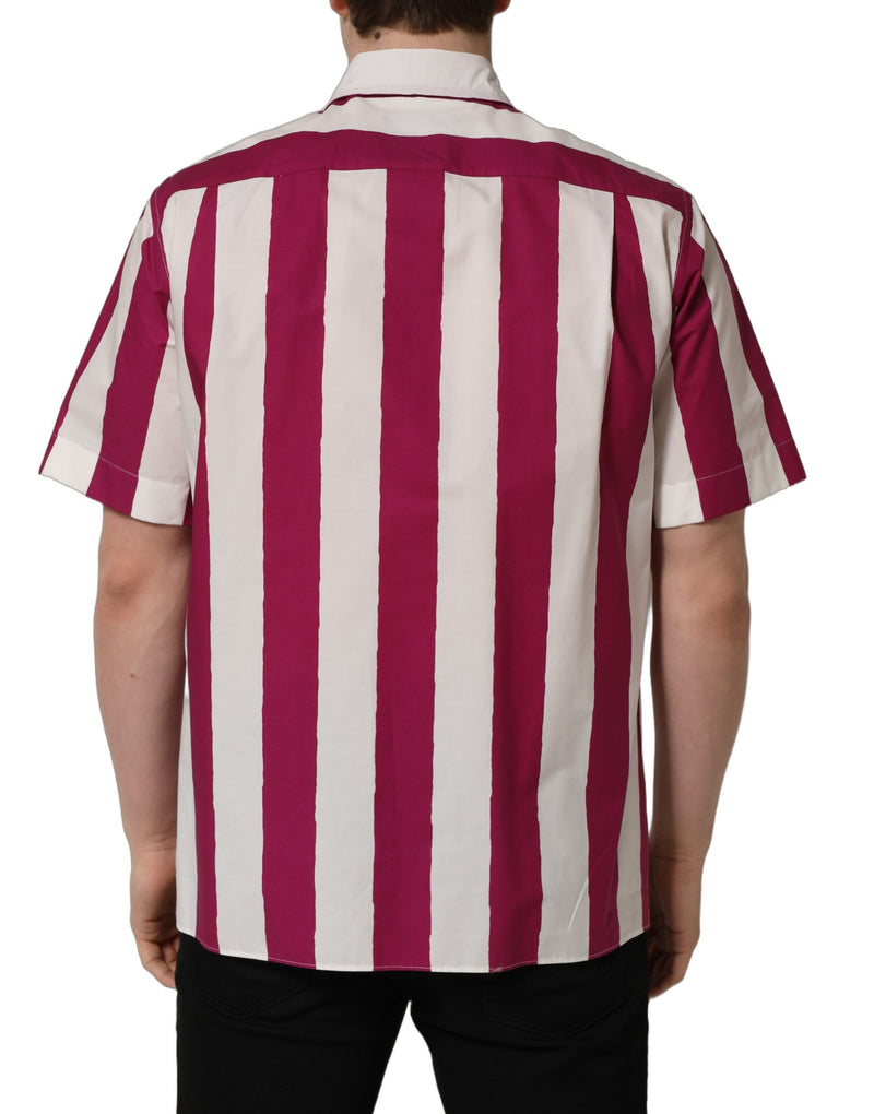 Chemise blanche à manches courtes à rayures bordeaux pour homme Dolce & Gabbana