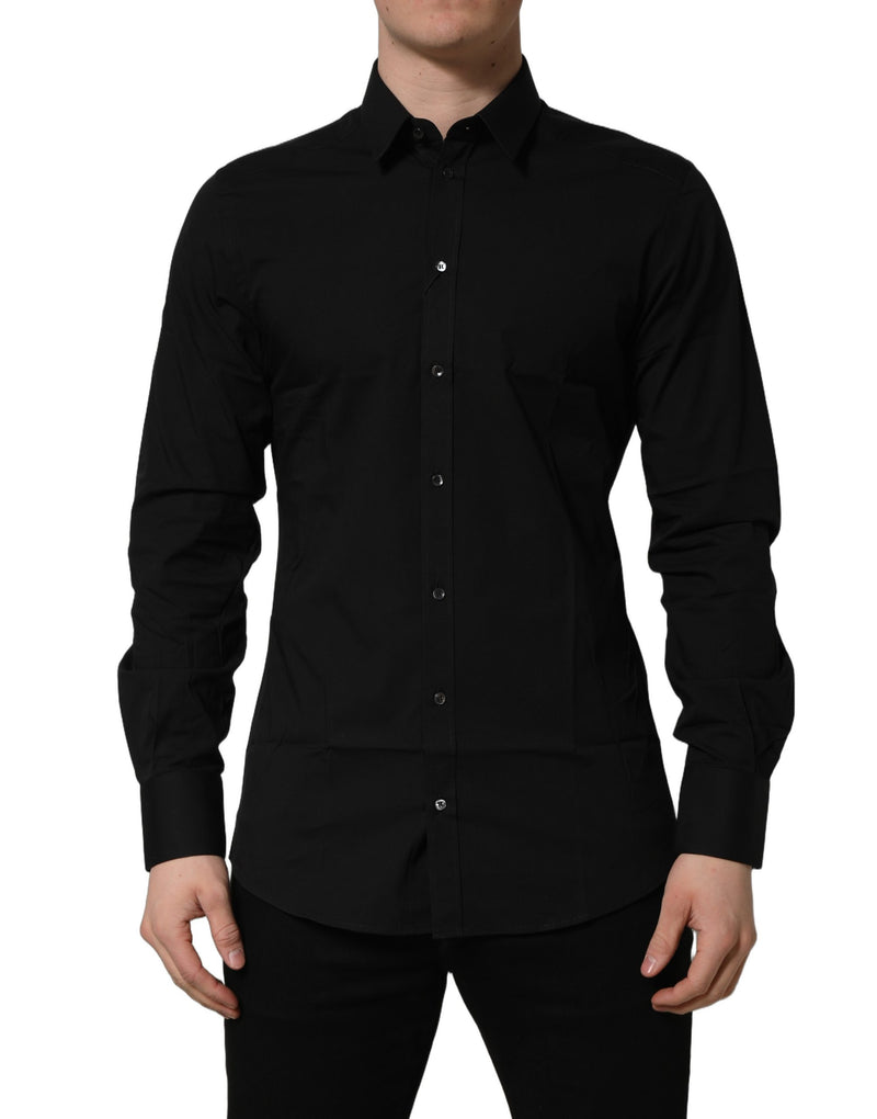 Chemise habillée Dolce & Gabbana noire en coton stretch, coupe GOLD