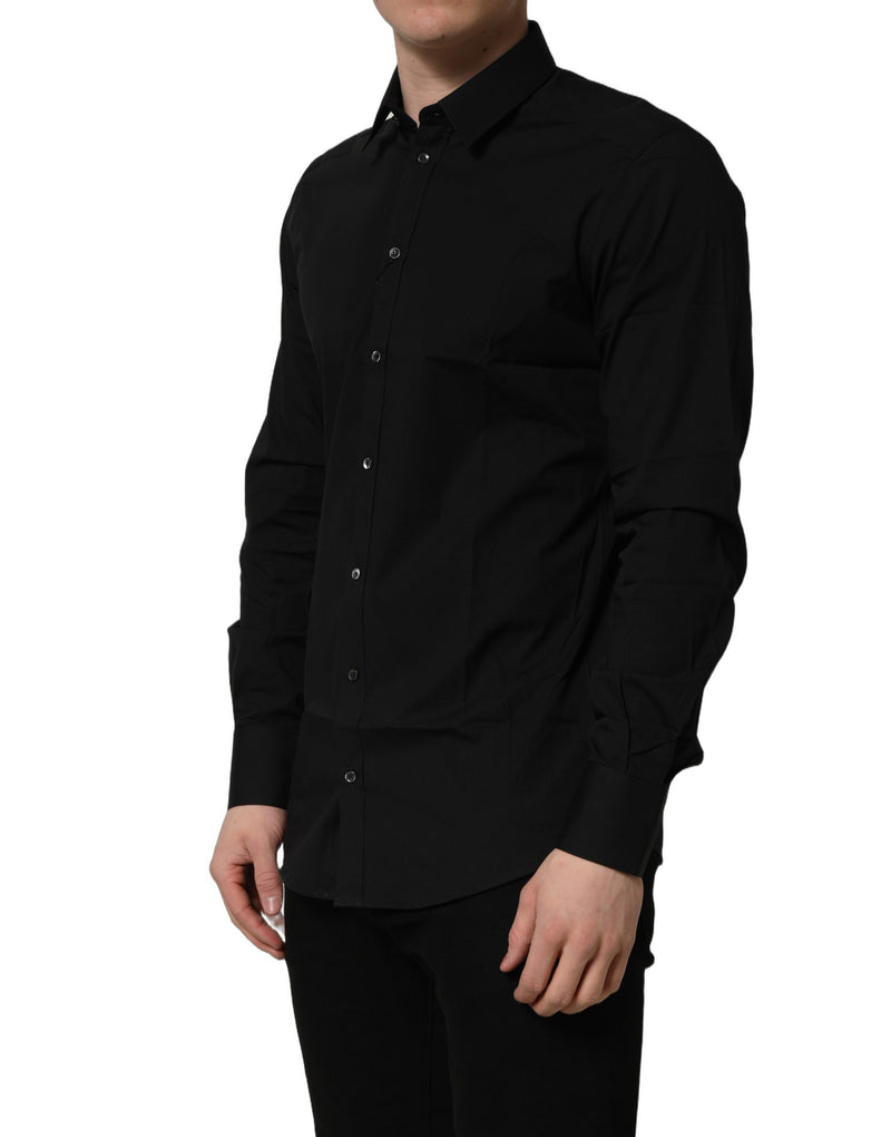Chemise habillée Dolce & Gabbana noire en coton stretch, coupe GOLD