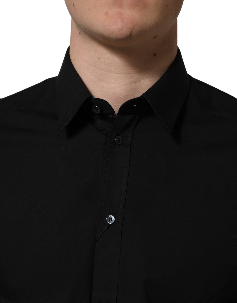 Chemise habillée Dolce & Gabbana noire en coton stretch, coupe GOLD