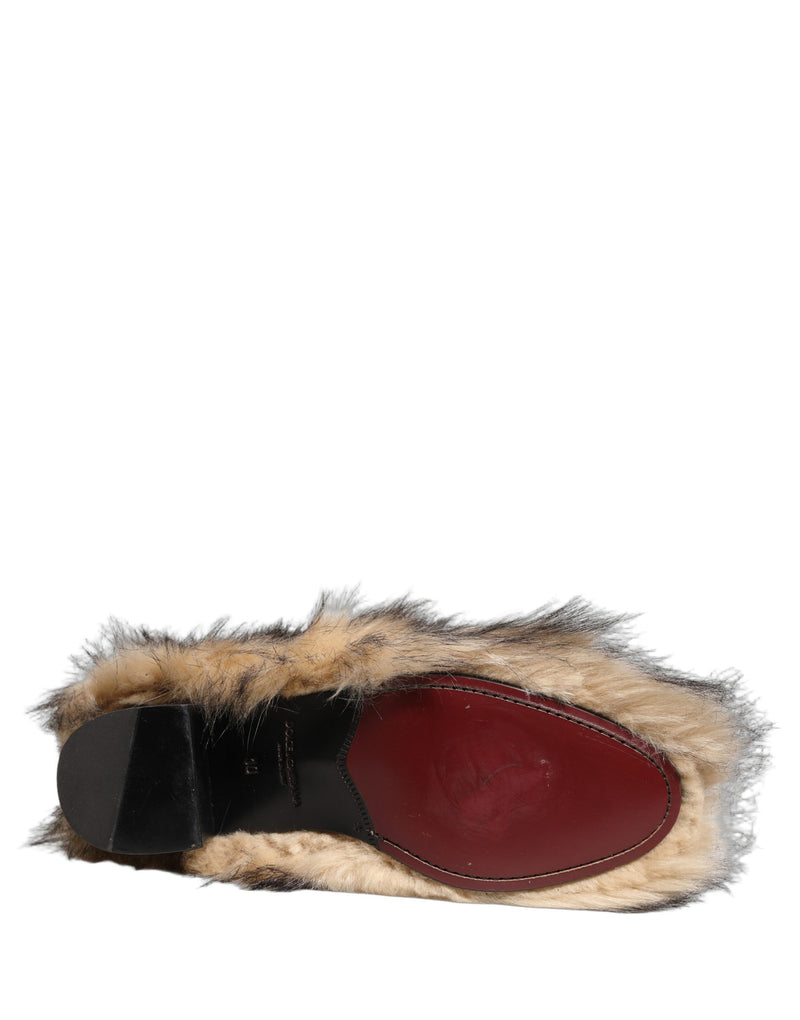 Bottes pour homme Dolce & Gabbana marron en fausse fourrure, mi-mollet
