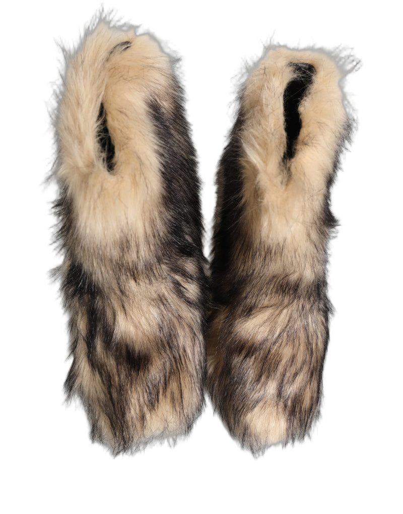 Bottes pour homme Dolce & Gabbana marron en fausse fourrure, mi-mollet