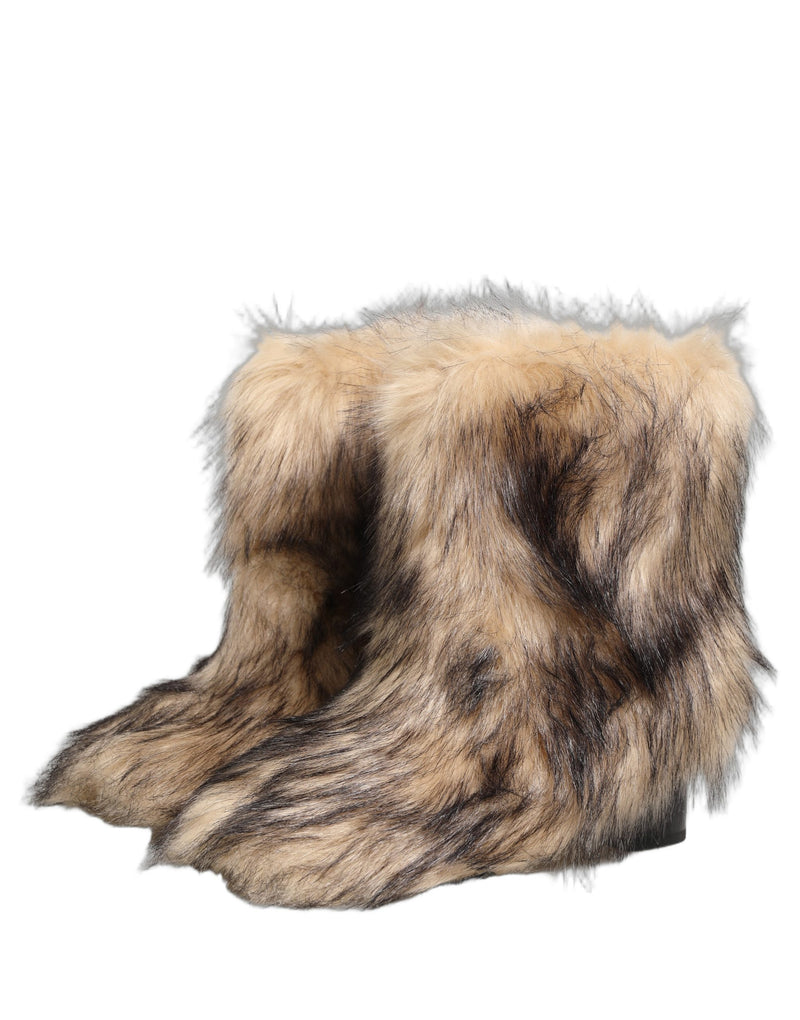 Bottes pour homme Dolce & Gabbana marron en fausse fourrure, mi-mollet