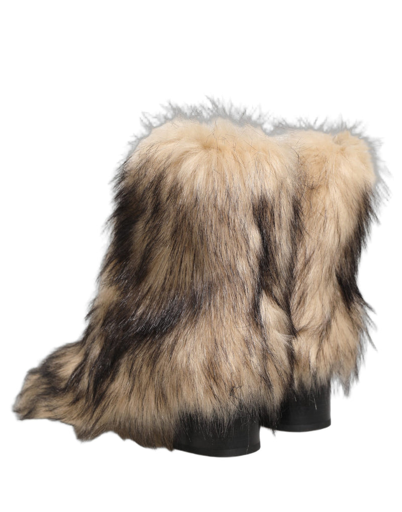 Bottes pour homme Dolce & Gabbana marron en fausse fourrure, mi-mollet