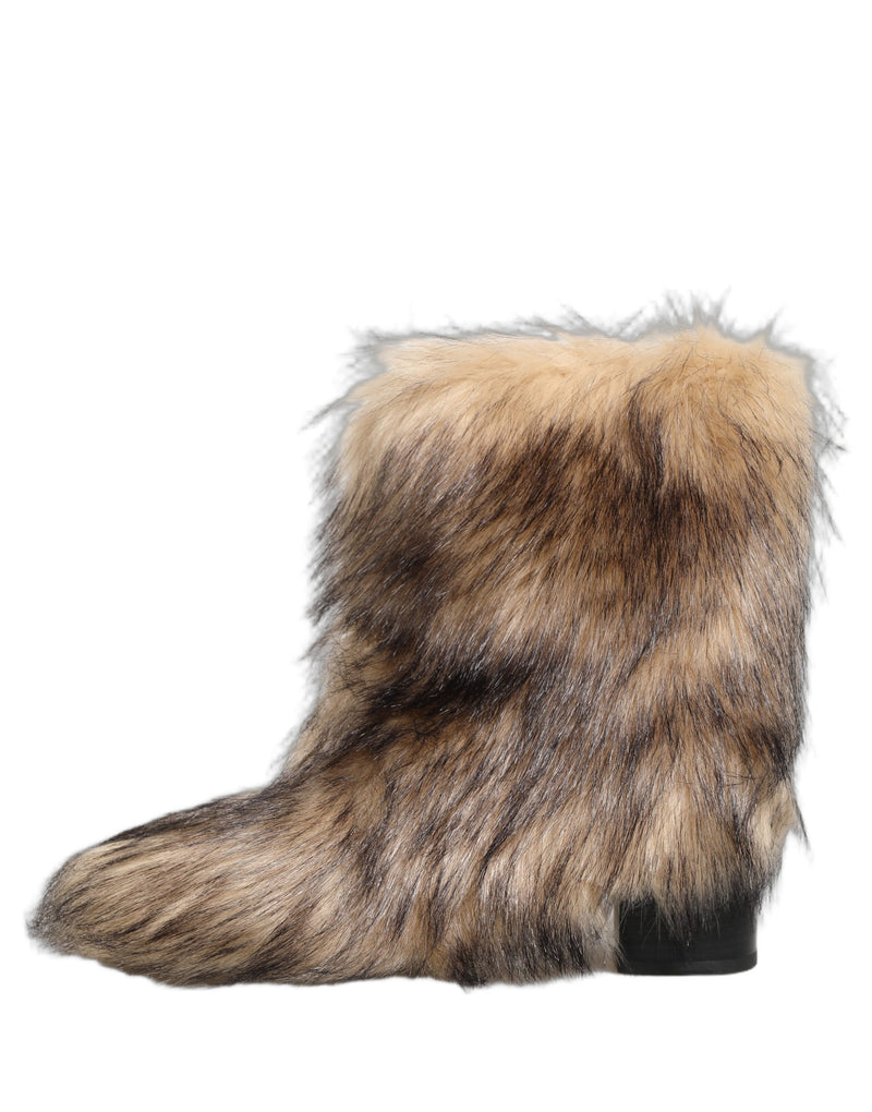 Bottes pour homme Dolce & Gabbana marron en fausse fourrure, mi-mollet