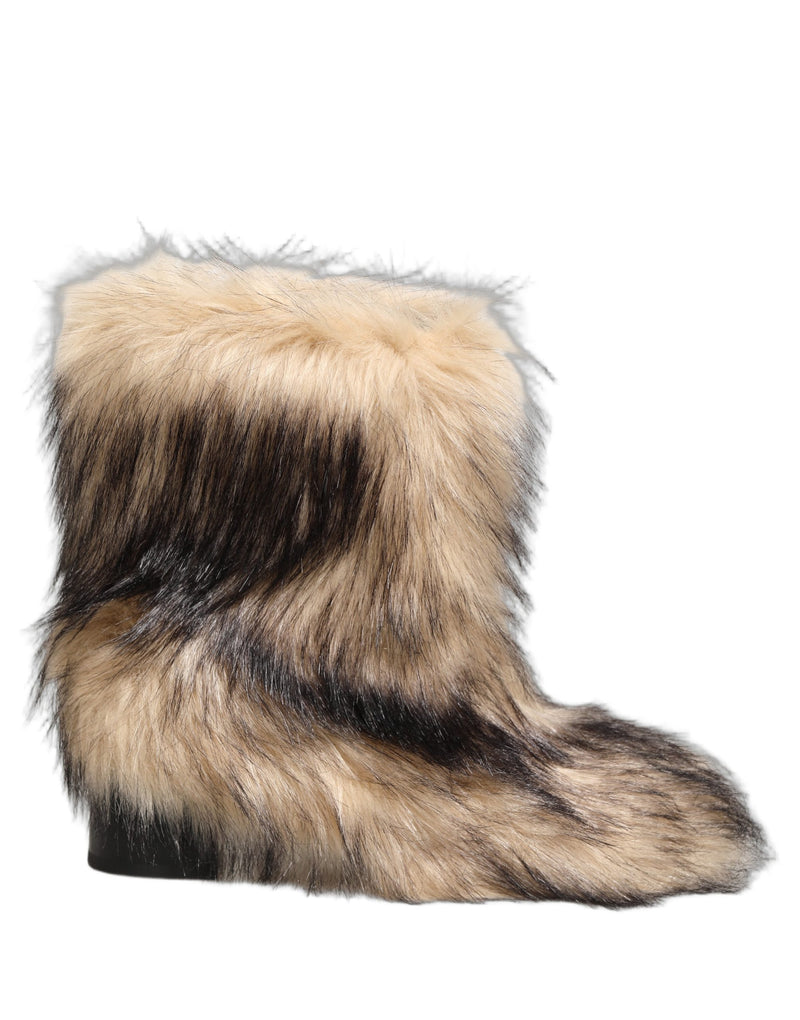 Bottes pour homme Dolce & Gabbana marron en fausse fourrure, mi-mollet