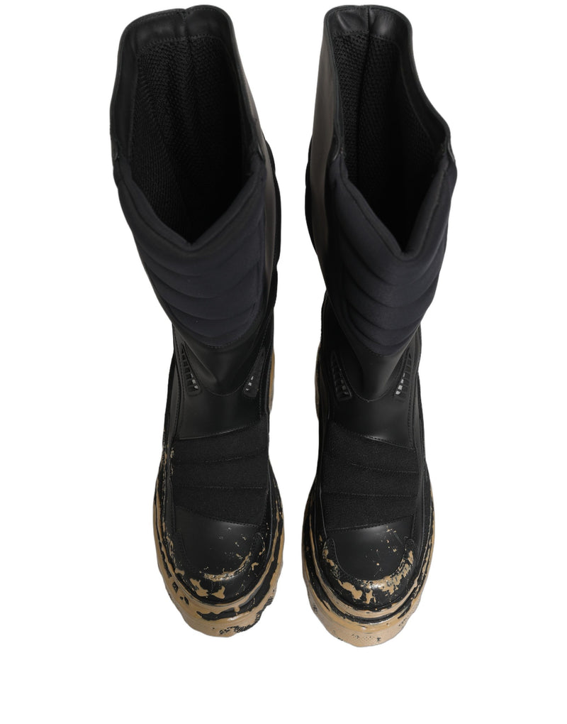 Bottes mi-mollet pour homme en cuir noir style motard Dolce & Gabbana
