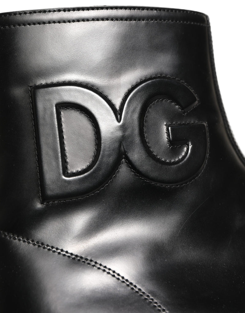 Botines de cuero negro con logo en relieve de Dolce & Gabbana