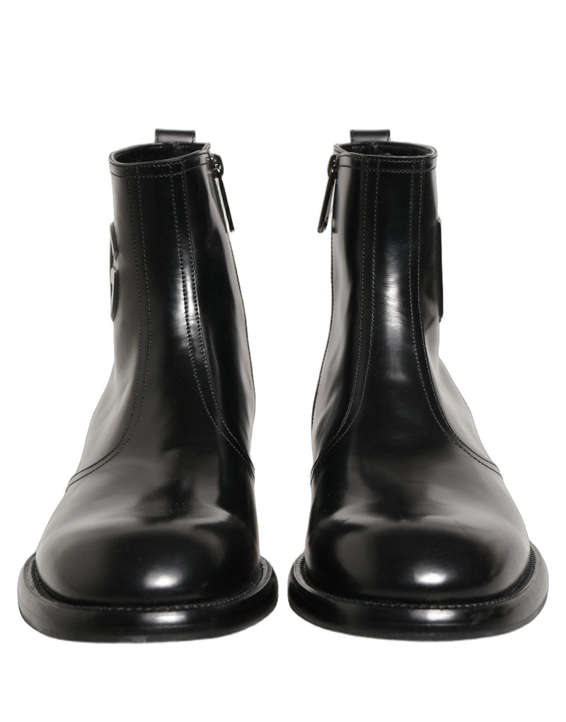 Botines de cuero negro con logo en relieve de Dolce & Gabbana