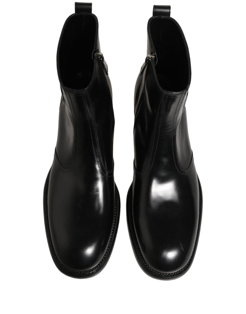 Botines de cuero negro con logo en relieve de Dolce & Gabbana