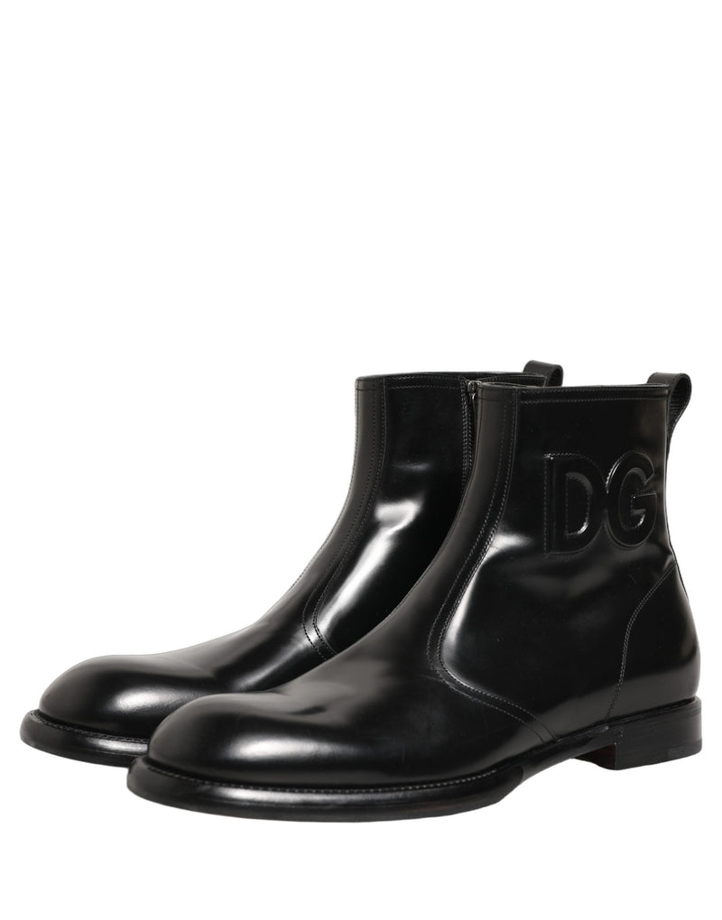 Botines de cuero negro con logo en relieve de Dolce & Gabbana