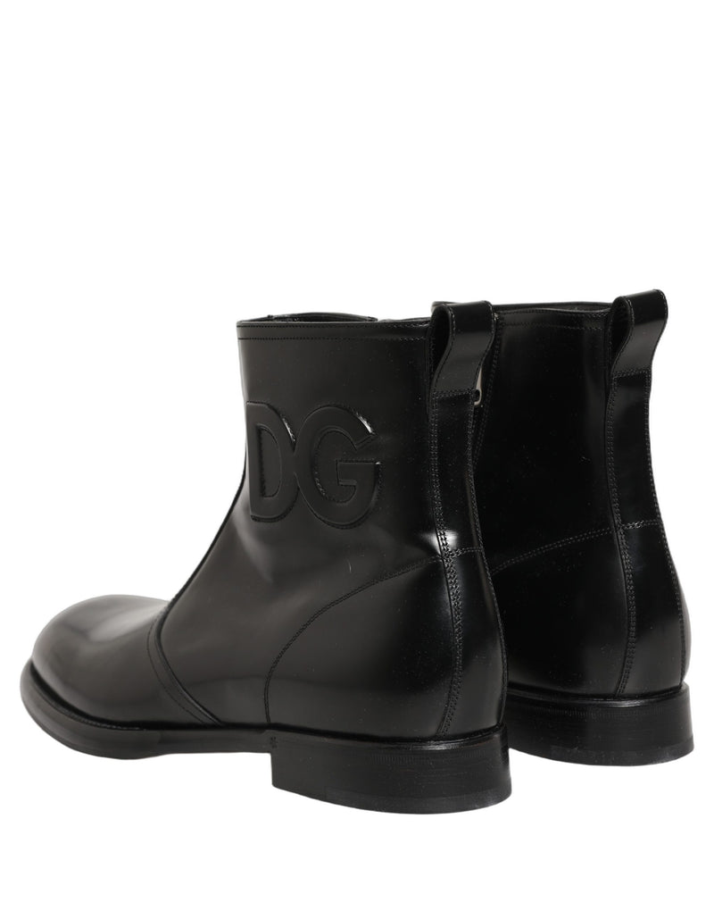 Botines de cuero negro con logo en relieve de Dolce & Gabbana