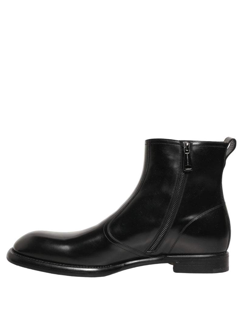 Botines de cuero negro con logo en relieve de Dolce & Gabbana