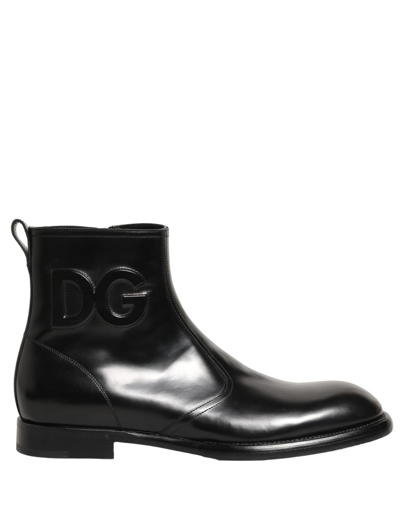 Botines de cuero negro con logo en relieve de Dolce & Gabbana