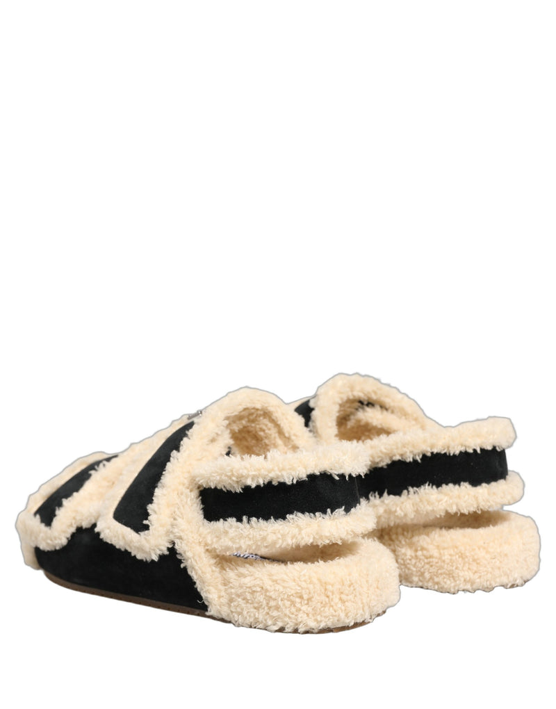 Dolce & Gabbana Sandales plates pour homme en fausse fourrure beige et noire