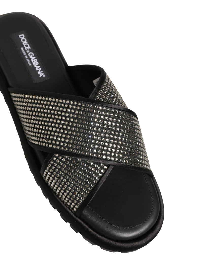 Sandali a ciabatta neri con fasce incrociate e strass Dolce & Gabbana