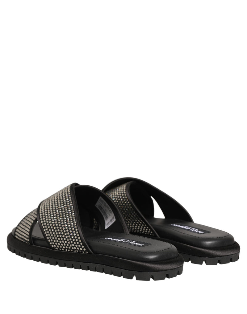 Sandali a ciabatta neri con fasce incrociate e strass Dolce & Gabbana
