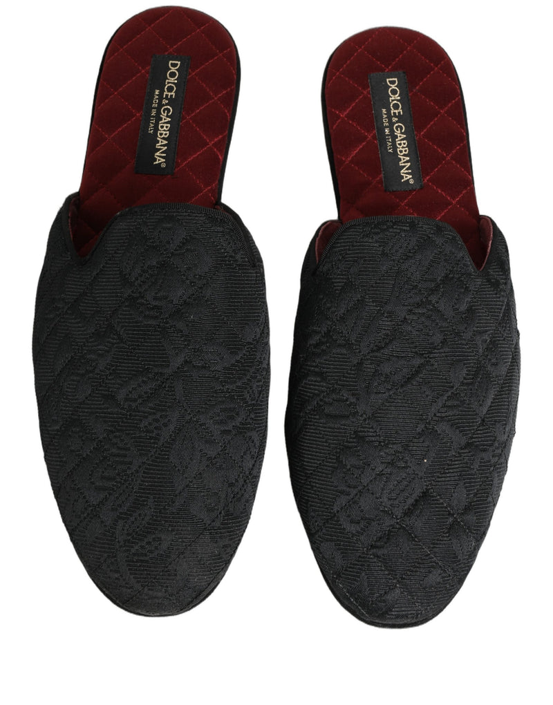 Pantoufles à enfiler en brocart floral noir Dolce & Gabbana